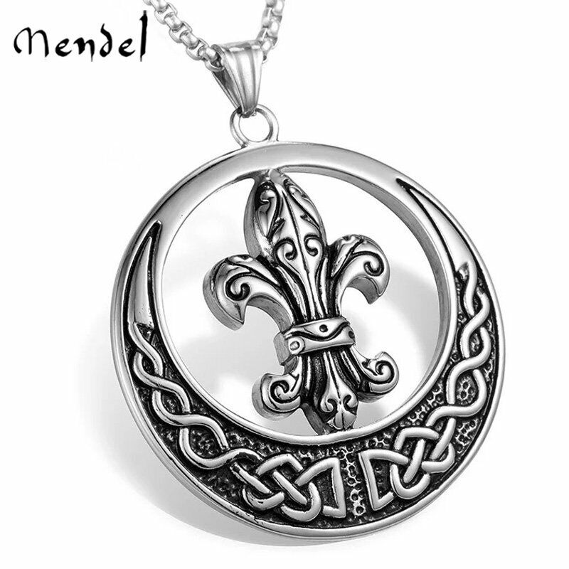 MENDEL Mens Celtic Knot Fleur Stainless de Now on latest sale lis Necklace Pendant