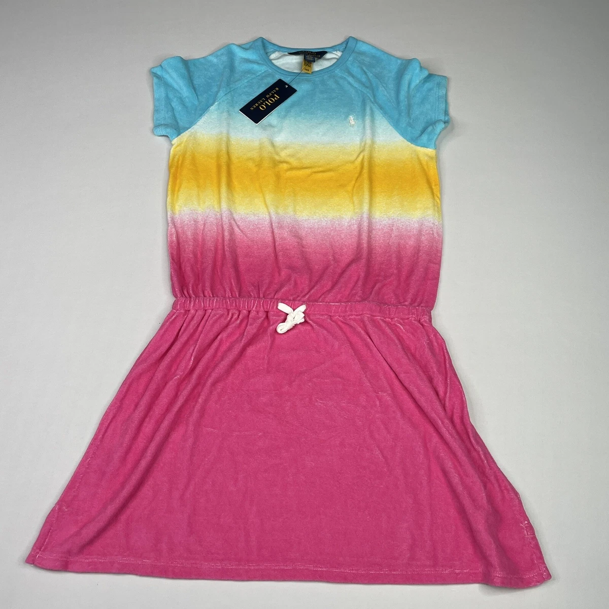Polo Ralph Lauren Big Girls Ombre Terry T-Dress L(12-14) Turquoise, Pink
