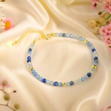 Blue Aventurine 2mm Tiny Beads Healing Simple Dainty Crystal Gemstone Bracelet