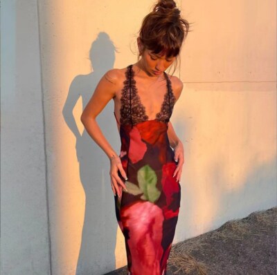 Floral Lace Rat Boa Similar Style Tie Dye Long Slip Dress Adjustable Straps  | eBay