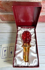 Deep Ruby Red Crystal Egg Gold-Plated Faberge Coronation Decanter Stopper 5"
