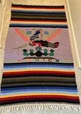 Vintage Mexican Serape Blanket 42x74 Woven Fringe Multicolor Striped