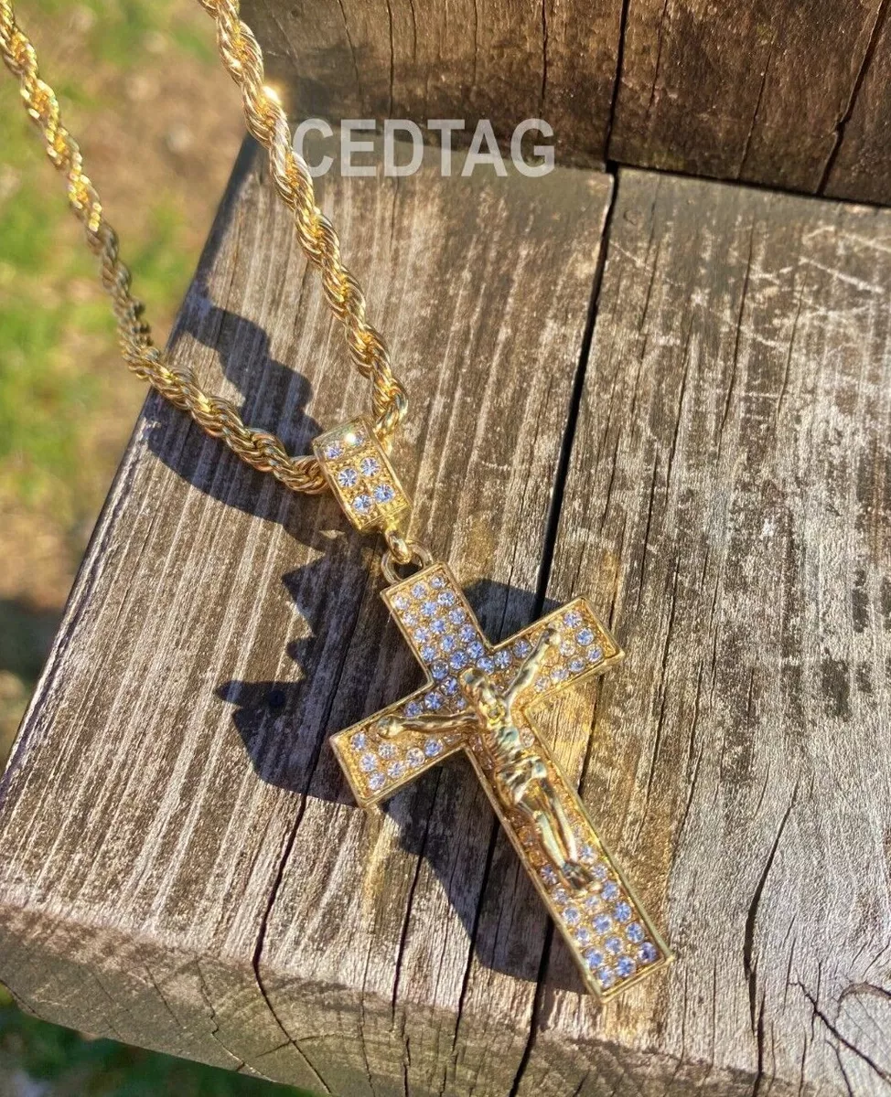 Hip Hop Plated CZ Men s Iced Cross Pendant with 4MM Rope Chain