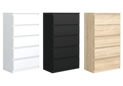 Kommode mit 5 Schubladen 124,5x70x39 cm - Schwarz - Weiß - Sonoma - Sideboard