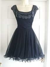 Q. Womens Size 10 Navy Blue Dress LADIES SUMMER SMART FORMAL STRETCH BEADED