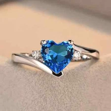 1pc Fashion Simple Romantic and Elegant Blue Heart Ring, Promise Ring