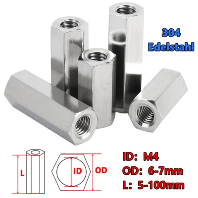 GOOBETTER Manicotti filettati M4 esagonali acciaio inox A2 dadi lunghi dadi di prolunga 5-100 mm