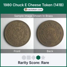 1980 Chuck E Cheese Token (141B) Pizzatime Theatre Long Beach, CA Brass Rare