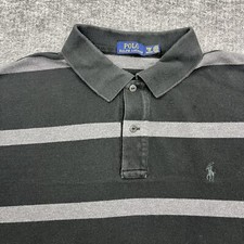 Ralph Lauren Polo Shirt Mens 2XB Big Black Striped Pony Rugby Golf