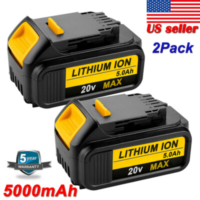 2X Fit For Dewalt 20V Max DCB205-2 Li-Ion Battery DCB200-2 DCB206-2 DCB204 5.0Ah