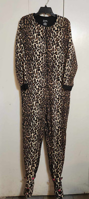 M Nick & Nora Fleece Leopard Zip Up Adult One Piece Footie Pajamas NWOT