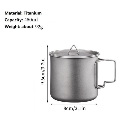 Titanium Cooking Pot/Mug Folding Handles & Lid for Backpacking/Camping Cookware