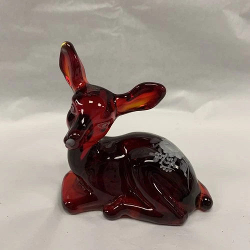 Fenton Ruby Red Glass Deer Figurine Hand Painted Signed Excellent Condition!!!