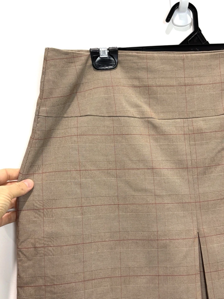 Esprit Womens Skirt 14 Brown Plaid Tartan Check Front Pleat Business Office — 第 2/4 张图片