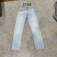 Vintage 90 USA Levi 501 Jeans Actual 27x29 Light Wash Blue Distressed Repaired