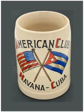 Antique AMERICAN CLUB HAVANA CUBA Mug  Made in Germany  US & Cuban Flags