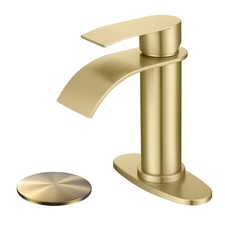 SLOUMKI Brushed Gold Waterfall Bathroom Faucet Single Hole, Gold Bathroom Faucet