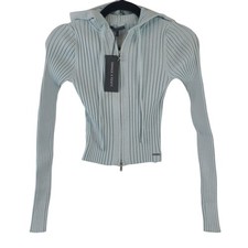 NEW Savage X Fenty Sz XS Ribbed Knit Zip-Up Hoodie Light Blue