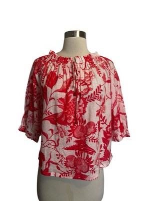 Ro s Garden Top XS White Pink Floral Peasant Blouse
