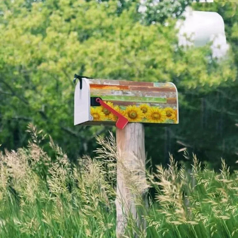 Magnetic Mailbox Cover Standard Size 21''x18'' Post Letter Box Cover Sunflowers