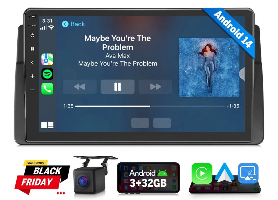 Für BMW E46 M3 Eonon E46X7 Android 14 Auto Autoradio 9" GPS Navi CarPlay Stereo