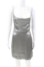Urban Outfitters Womens Spaghetti Strap Square Neck Metallic Dress Silver Large