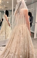 Size 6 - Oleg Cassini - Beaded Lace Wedding Gown - CWG780 - Champagne/Ivory
