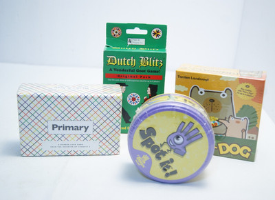 Spot It!, Pick a Dog, Primary & Dutch Blitz   4 Game Family Card Bundle NEW