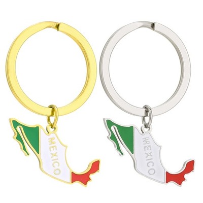 Unique Mexico Map Flag Keychain Stainless steel Pendant Keyring for Women Men