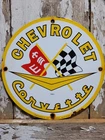 VINTAGE CHEVROLET PORCELAIN SIGN 1961 OLD CORVETTE SPORT CAR CHEVY DEALER GARAGE
