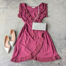 Tory Burch Whitney Pleated Ruffle Trim Midi Wrap Dress large