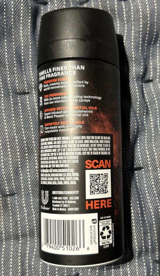 Axe Fine Fragrance Collection Spray Corporal Fire Santal 4 OZ 72H Fresco Difícil de Encontrar Foto 2 de 2
