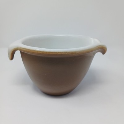 Bennington Potters Small Batter Mixing Bowl Brown On White Handle Spout Vermont