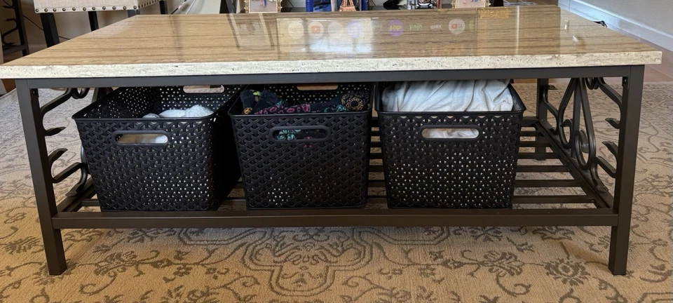 Elegant Marble Top Iron Bar Coffee Table With 2 End Tables - Image 3 of 4