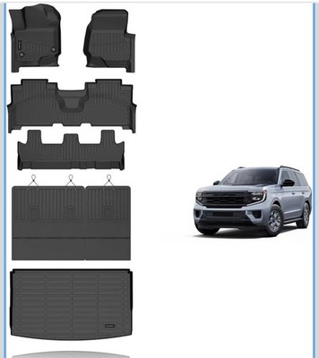 2021-25 Ford Expedition Max Floor Mats & Cargo Liner, 8 Seats, All-Weather Black