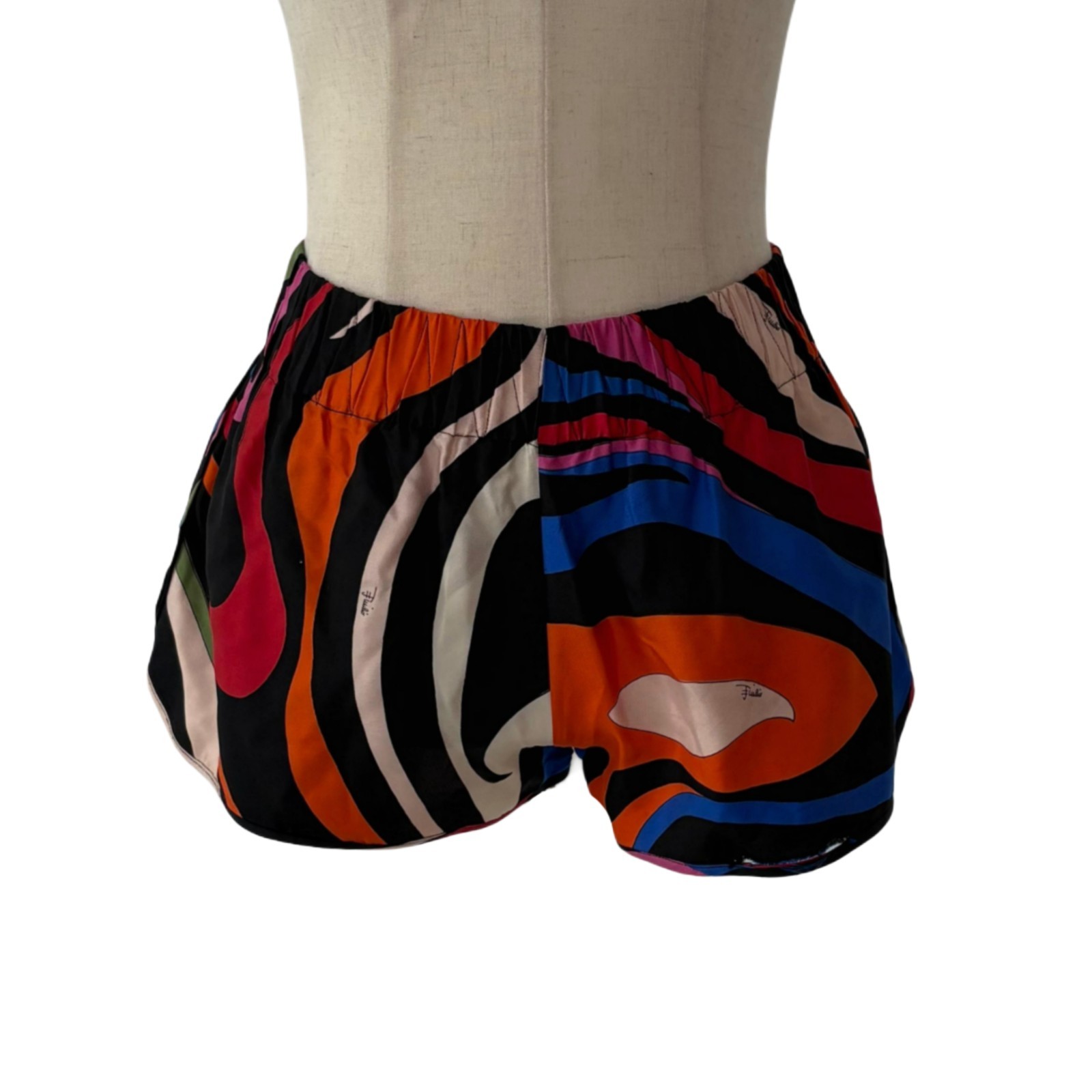 Emilio Pucci Multicolor Marmo Print Asymmetric Silk Shorts