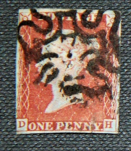 QV 1841 1d red Imperf 3/4 Margins Black Maltese Cross with No. 7. Ivory Head, DH