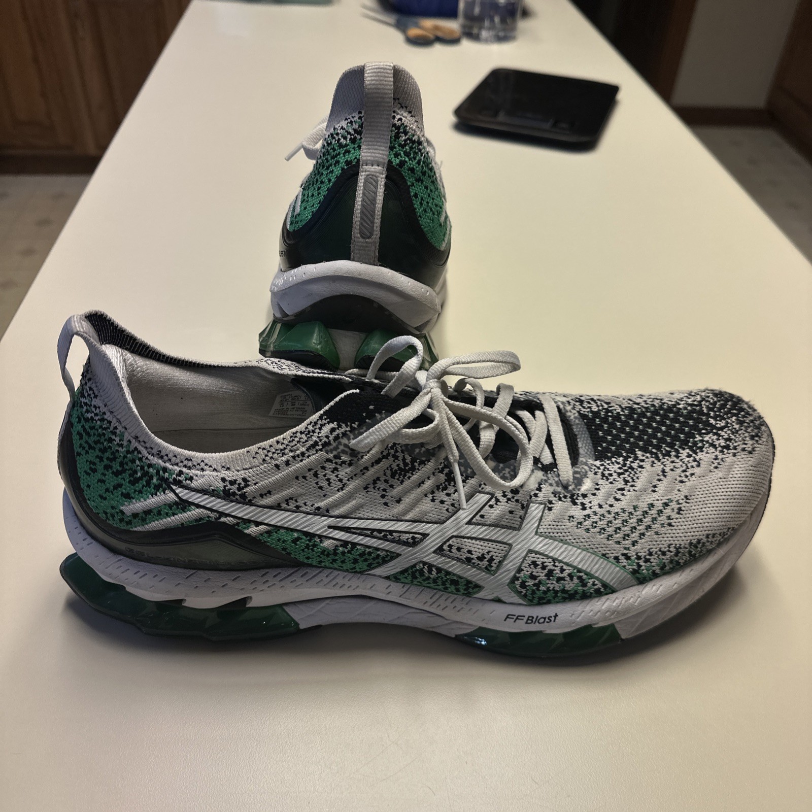 Size 15 - Asics Kinsei Blast White Cilantro Green Gel FF Blast Rare Running