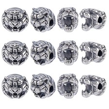 Hobbspring 12Pcs Tiger Head Beads 2mm Hole European Spacer Loose Beads Antiqu...