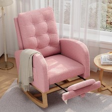 Glider Rocking Chair Adjustable Footrest with High Back for Nursery Living Room