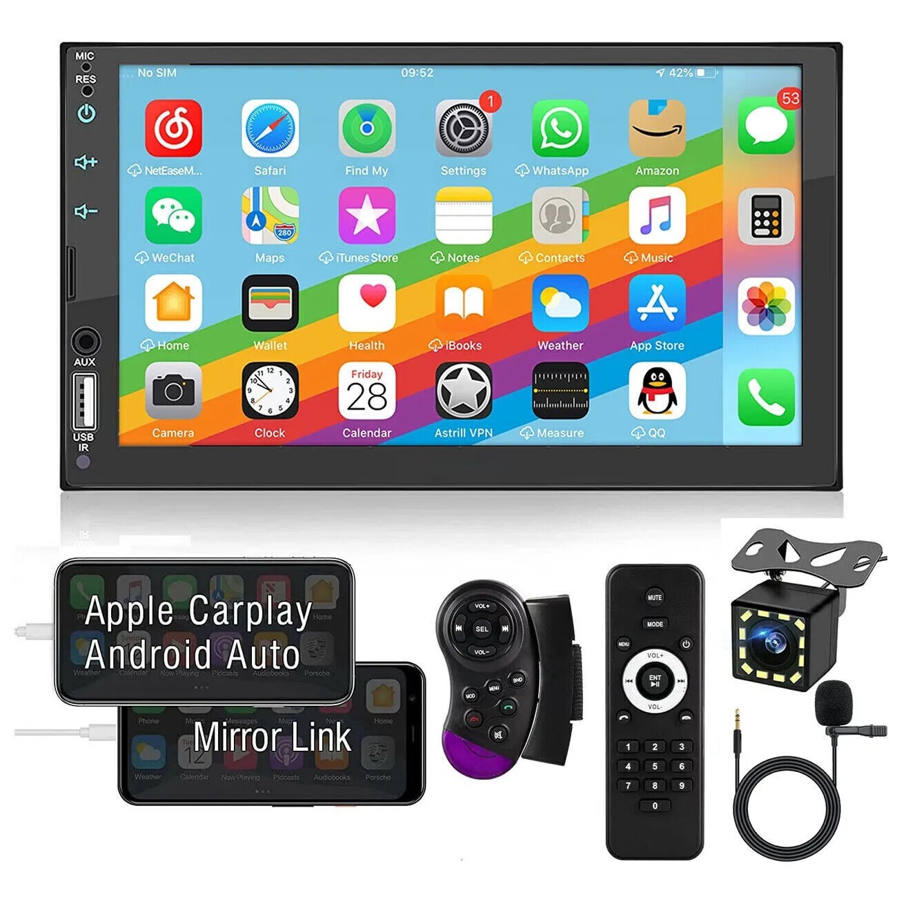 For Apple/andriod Carplay Car Stereo Touch Screen Double Din Tomazl
