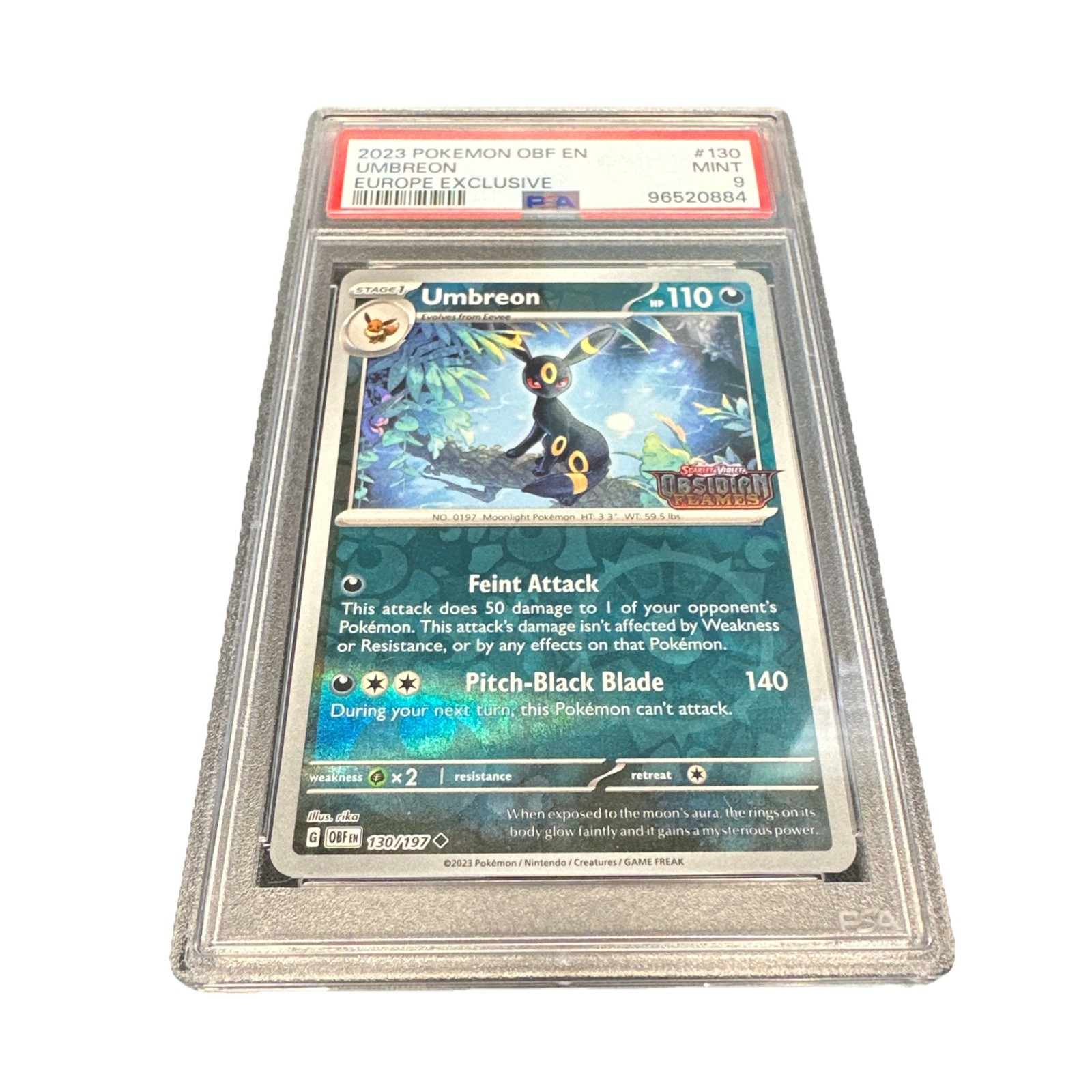 Umbreon #130 - Pokemon Obsidian Flames Stamped Europe Exclusive Promo - PSA 9