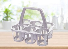 Silver Bottle Carrier With Handle For 6 Bottles Durable Plastic Milk Beer Pop