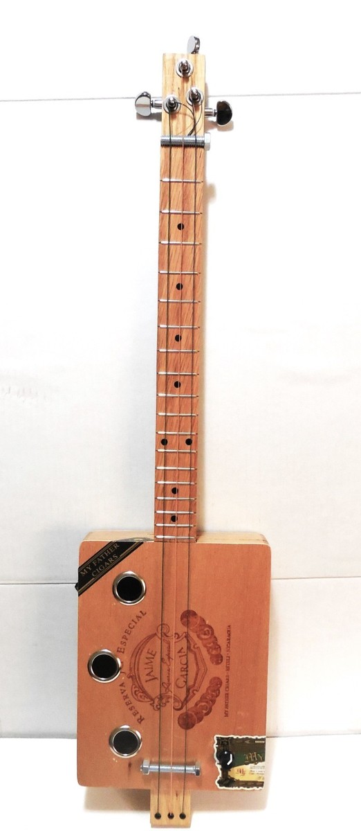 cigarette box guitar Cigar box guitar, 3 string, metal frets, piezo sound PU (see desc) (stk#  127)