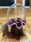 Fenton Glass Plum Opalescent Basket  With Tag, Signed By Tom Fenton, 1997
