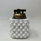 Vintage Fenton Milk Glass Hobnail Brass Table Top Lighter 3.25" Tall