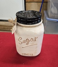 Ivory Ceramic Kitchen Canister with Lid Farmhouse Style