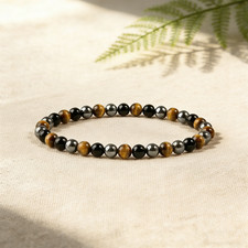 Obsidian Tiger Eye Hematite 4mm Small Beads Healing Triple Protection Bracelet