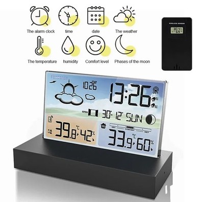 LCD Funk-Wetterstation mit Außensensor Wecker Funkuhr Kalender Vorhersage Hygro