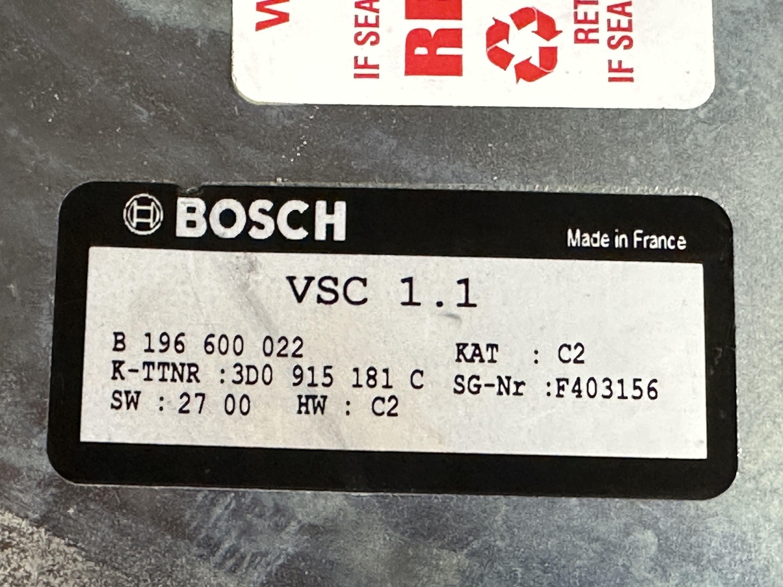 2004 BENTLEY CONTINENTAL VSC MODULE COMPUTER ID B196600022